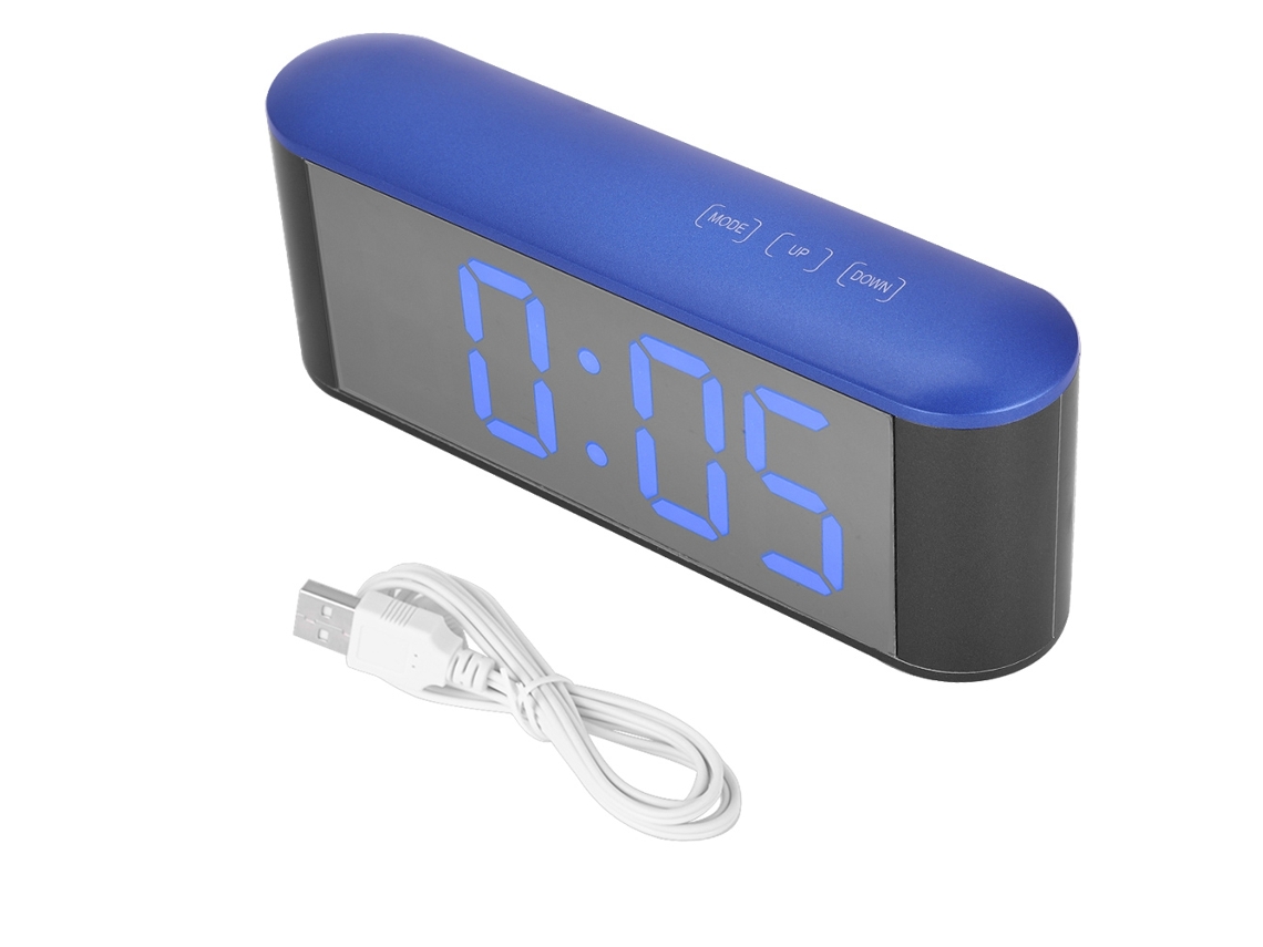 Reloj despertador digital con termómetro y superficie espejada con función de repetición de alarma CHABERLU