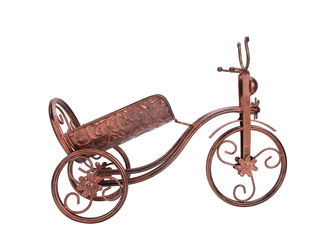 Soporte para botellas de vino de triciclo de hierro y bronce