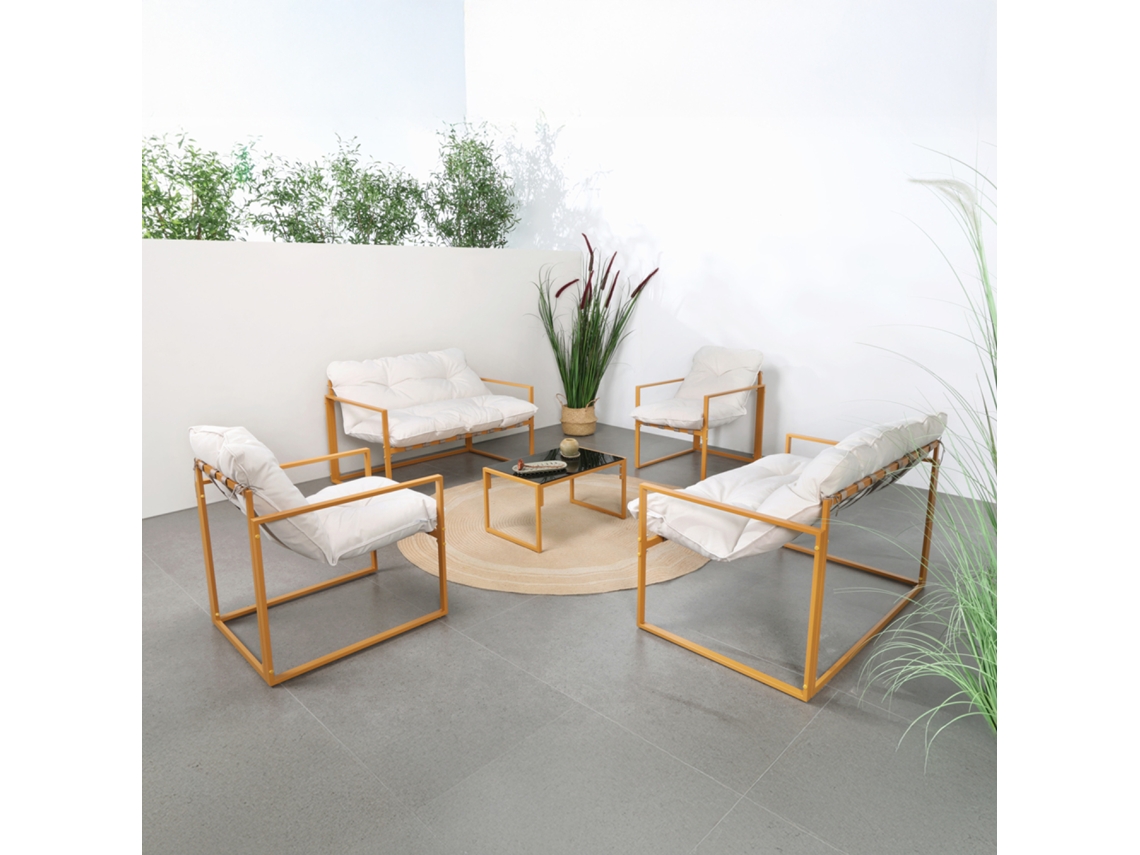 Mueble De Jardín Contemporáneo De 6 Plazas En Cojines Marrones Y Beige Rabat