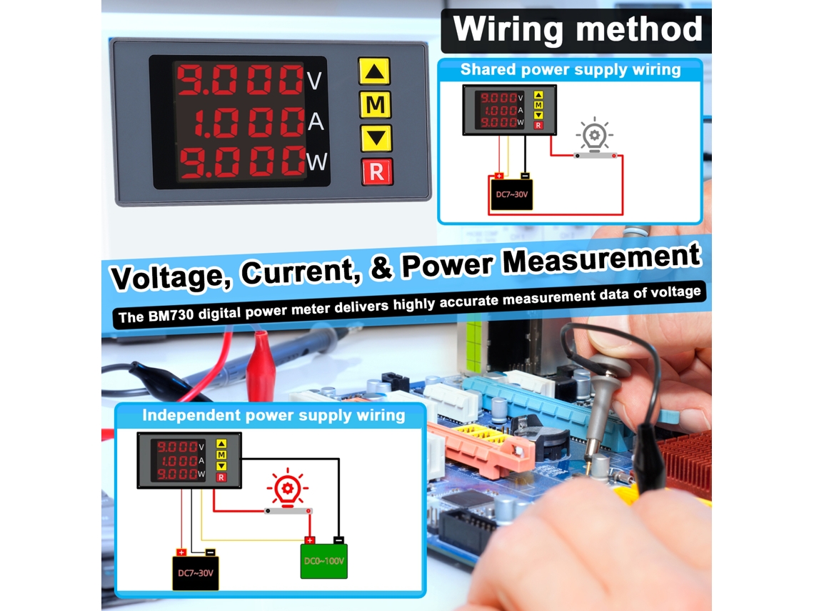 Medidor Digital Bm730 3 En 1: Voltaje, Corriente, Potencia, Con Alarma, Ajuste Fino, Pantalla De 4 Dígitos.