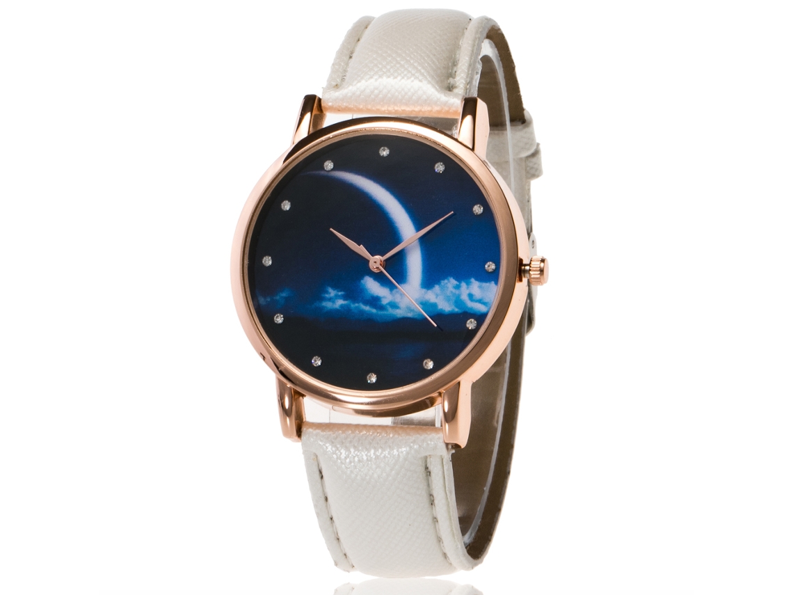 Reloj De Pulsera De Piel Sintética Para Hombre/mujer Con Esfera Redonda, Reloj De Cuarzo Informal, Blanco/azul.