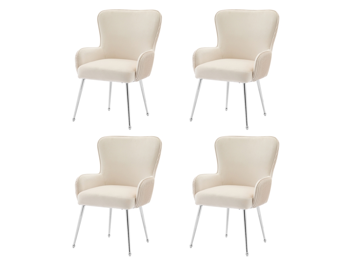 Conjunto de 4 sillas de terciopelo con reposabrazos y patas de metal plateado Beige Mobrio