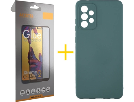 Carcasa y Protector de Pantalla de Vidrio Full Samsung A72 5G ACCETEL Silicona Líquida Verde