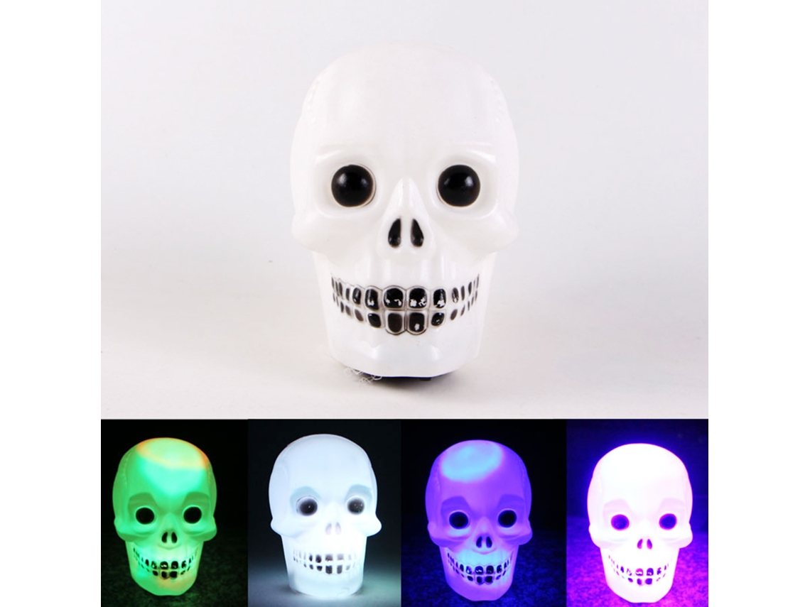 Luces de calavera para Halloween, 4 colores, intermitentes, funcionan con pilas