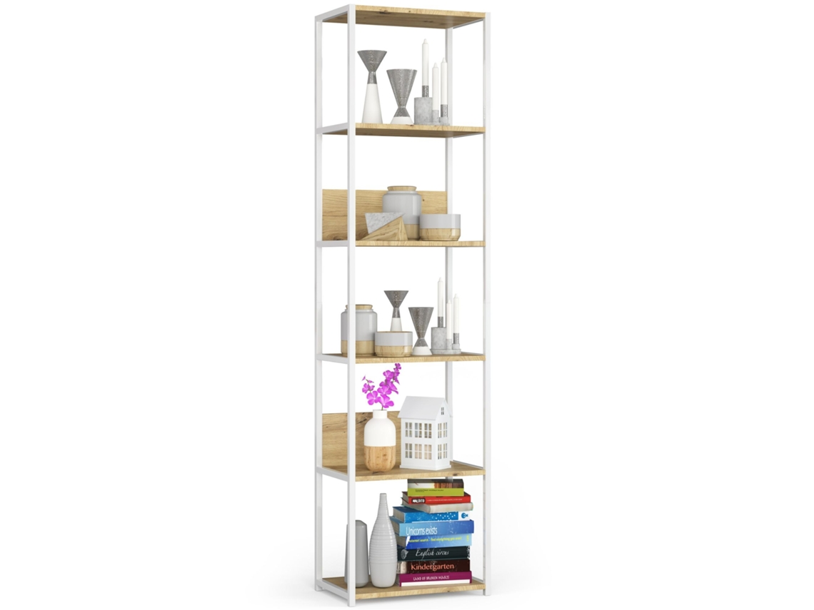 Estantería Loft 50 Cm Akord Metálica Blanco Con 6 Estantes En Roble Artisan 50x32x191 Cm