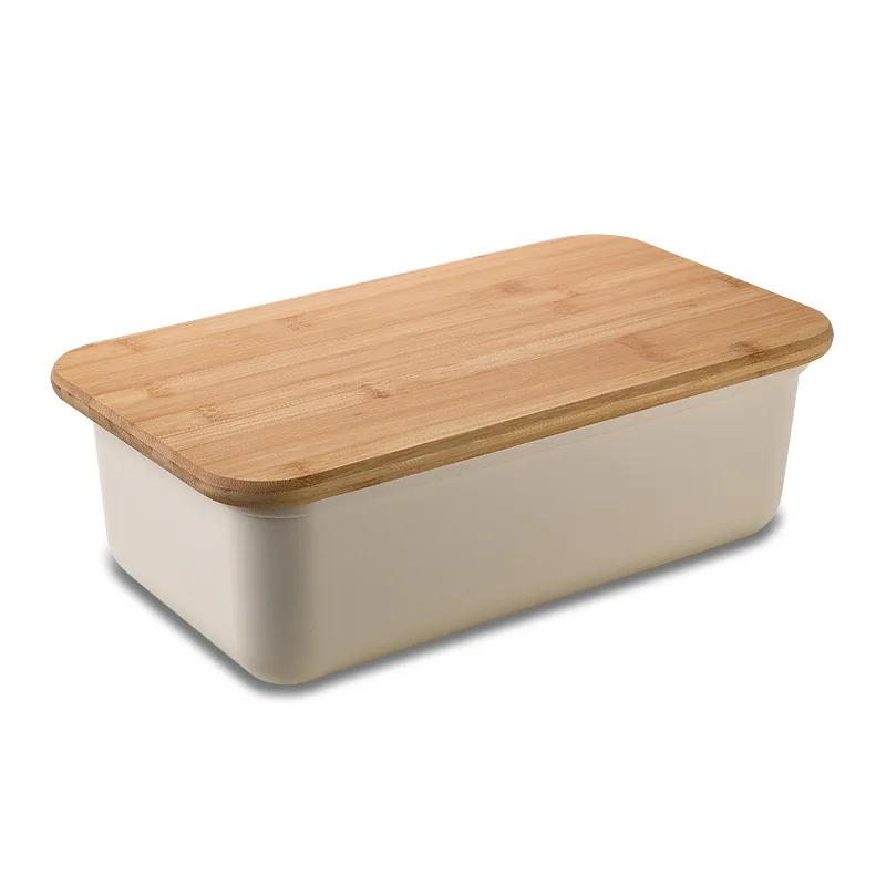 Caja Rectangular Para Almacenar Pan Con Tapa De Bambú, Ideal Para Guardar Postres, Aperitivos, Etc., Perfecta Para Cocinas Domésticas.