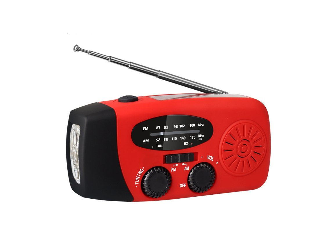 Radio portátil de emergencia Yuysan HN 071 FM/AM, recargable por energía solar, dinamo de manivela, linterna LED, 2000 mAh, alarma SOS roja