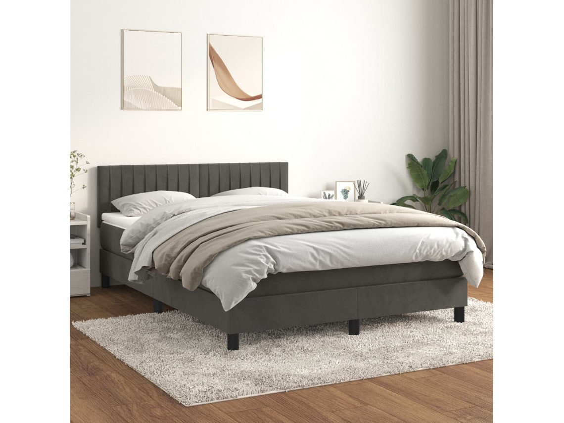Cama box spring con colchón terciopelo gris oscuro 140x200 cm