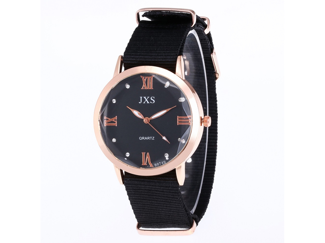 Reloj De Pulsera Unisex De Nylon Con Cristales, Dial Redondo, Cuarzo (negro)