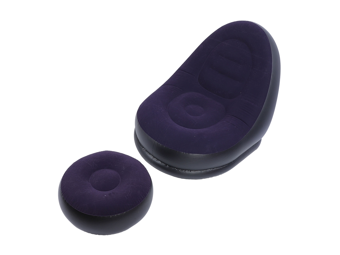 Elegante sofá inflable con otomana suave y aterciopelada para sala de estar al aire libre.