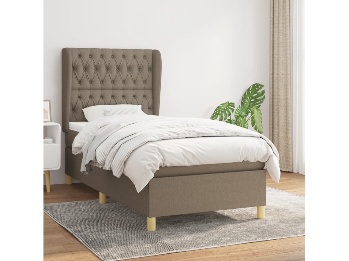Cama Box Spring Con Colchón Tela Gris Taupe 90x190 Cm