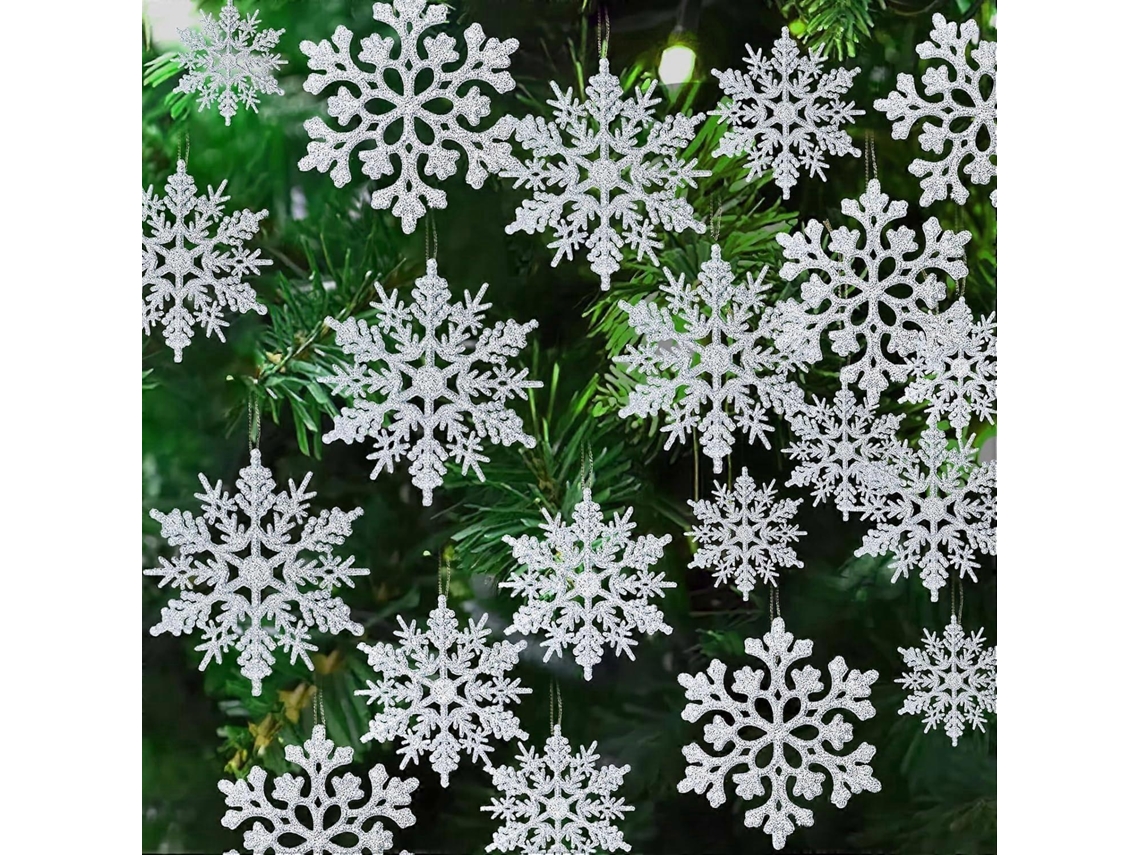 36 adornos navideños con purpurina de copos de nieve, decoraciones invernales para pinos y espacios interiores Aeuzwr