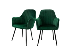 Conjunto de 2 Cadeiras de Jantar com Encosto e Apoio de Braços Verdes com Capa de Veludo e Pernas de Metal ML-DESIGN