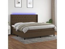 Cama Box Spring Colchón Luces Led Tela Marrón Oscuro 200x200 Cm
