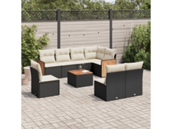 Conjunto de sofás de jardín de 9 piezas DKD Home Decor con cojines de mimbre negros