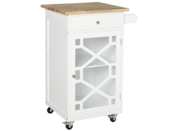 Carrito de servicio, carrito de cocina con ruedas, cajón, armario, toallero, blanco VISTA