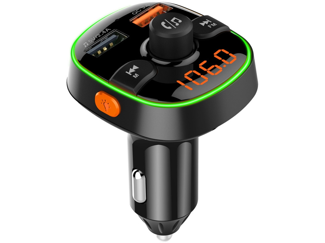 Transmisor de FM YIZHOOD BC52 Bluetooth Car Hi-Fi Wireless con RGB Light QC3.0 Carga rápida Manos libres Llamada negro