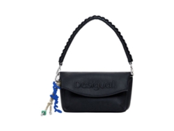 Bolso negro liso con correa trenzada y solapa magnética