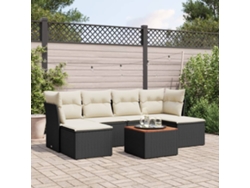 Conjunto de sofá de jardín de 7 piezas con cojines de mimbre negro de DKD Home Decor