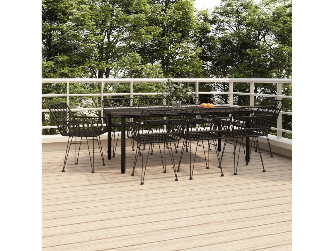 Juego de comedor de jardín de mimbre PE negro Dkd Home Decor
