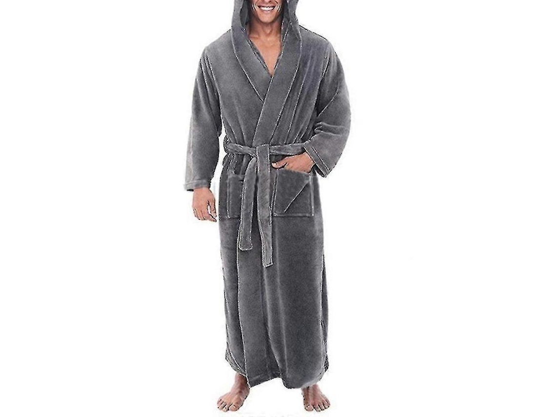 Traje De Baño Largo Con Capucha De Forro Polar Cálido Para Hombre, Camisón De Invierno De Algodón Suave 2024
