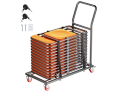 Carrito plegable para sillas Succebuy de 136 kg, diseño en L para 25 sillas, almacenamiento horizontal, material duradero.