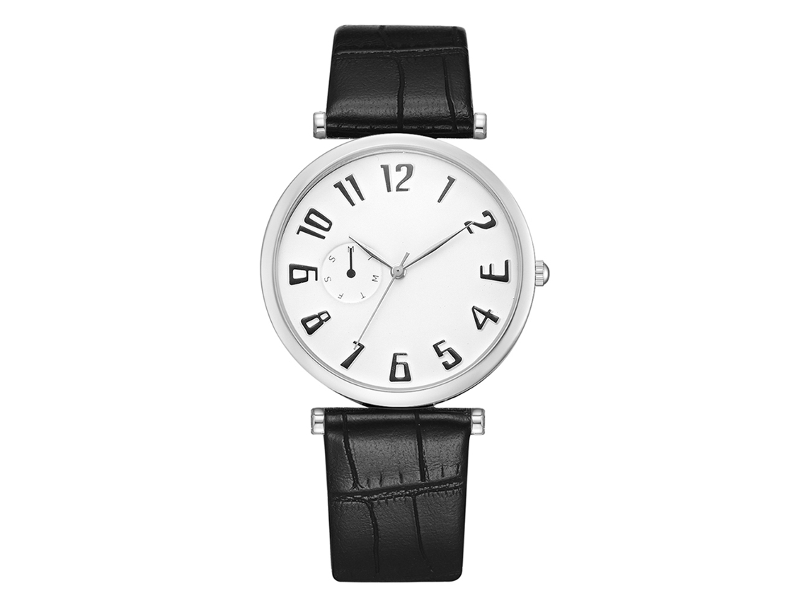 Reloj De Pulsera De Cuarzo Informal Y Moderno Con Correa De Cuero Sintético Y Esfera Blanca Grande.