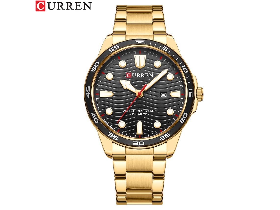 Reloj De Cuarzo Resistente Al Agua (dorado Y Negro), Estilo Sencillo, Correa De Acero Inoxidable.
