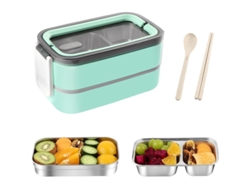 Fiambrera Bento De Acero Inoxidable 304, A Prueba De Fugas, 2 Niveles Con Cubiertos Para Adultos, Color Verde, 2 Litros.