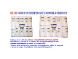 Cuerda hilo algodon blanco pack 10 bobinas de   50 gramos ha14