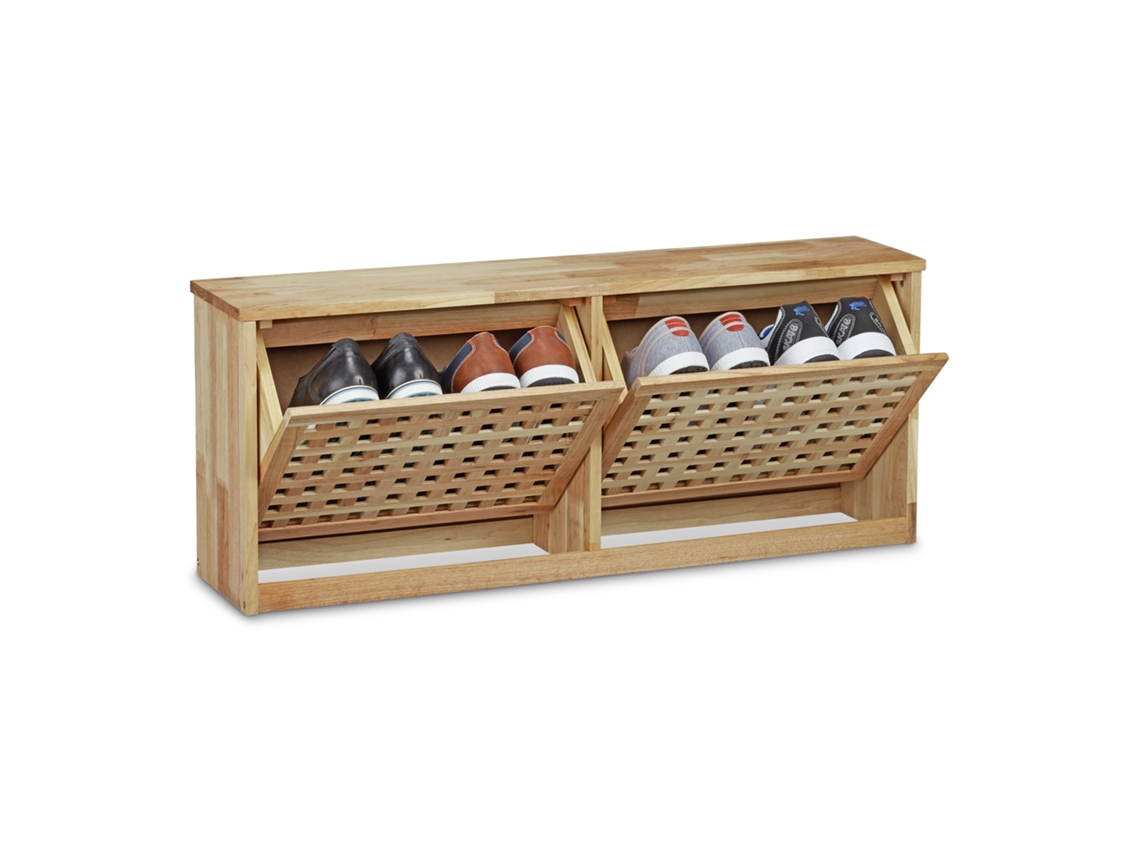 Relaxdays Zapatero Puertas Abatibles, Madera De Nogal, 38 X 94 X 20 Cm, Hasta 4 Pares De Zapatos, Para Pasillo, Natural