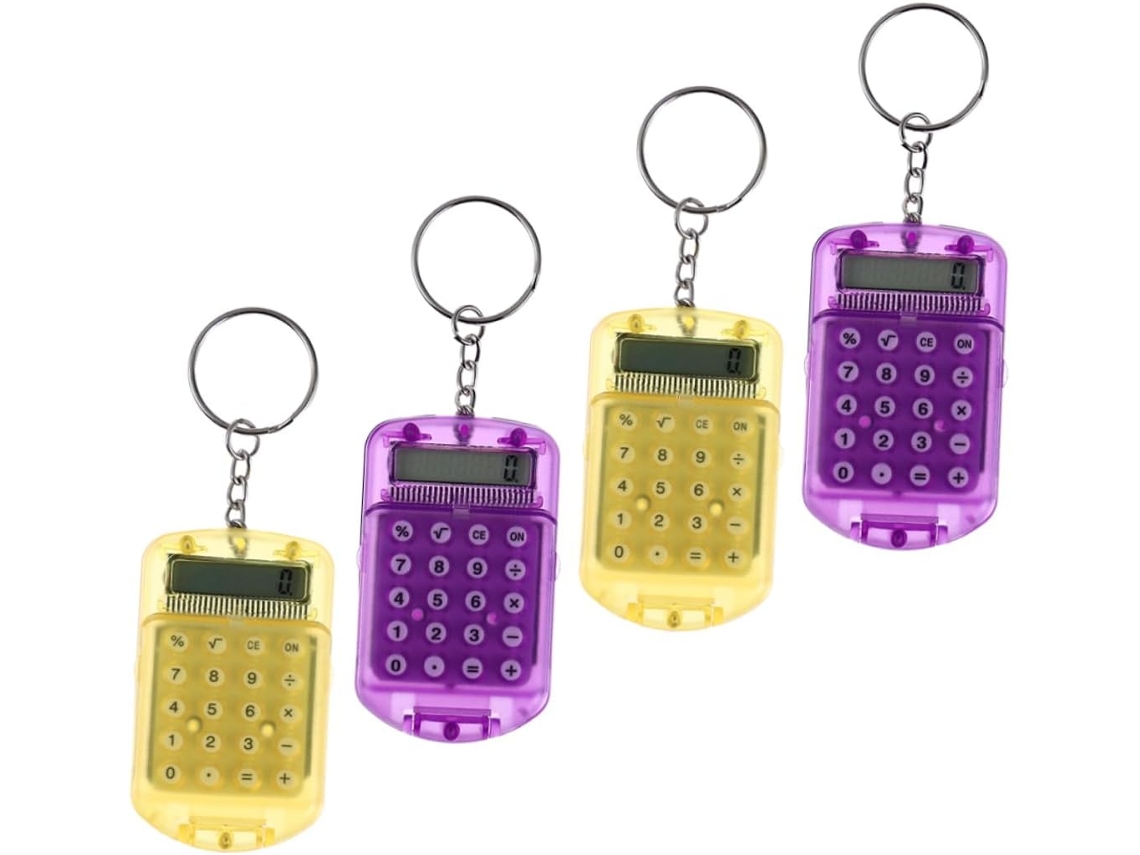 Juego de 4 mini calculadoras infantiles, llavero portátil multifuncional con tapa para estudiantes Gokoco