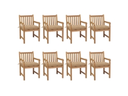 Sillas de jardín DKD Home Decor de 8 piezas con cojines beige, teca maciza