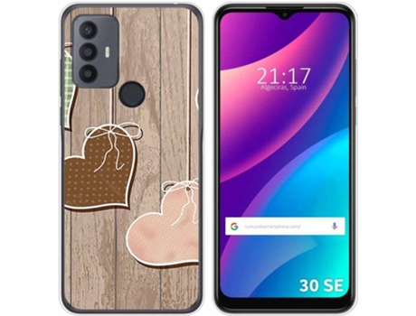 Carcasa para TCL 30 SE TUMUNDOSMARTPHONE Dibujos Corazones Madera Multicolor