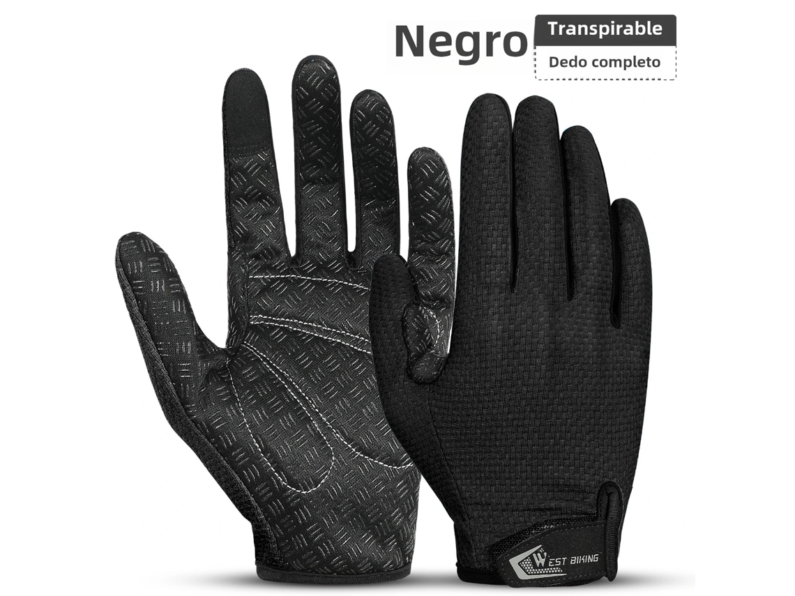 (negro M) Guantes De Ciclismo, Con Dedos, Antideslizantes, Amortiguadores, Compatibles Con Pantalla Táctil, Transpirables.