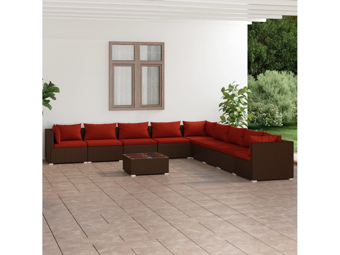 Conjunto de jardín de 10 piezas con cojines de mimbre marrón de DKD Home Decor