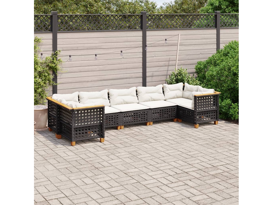 Conjunto de sofá de jardín de 7 piezas con cojines de mimbre negro de DKD Home Decor