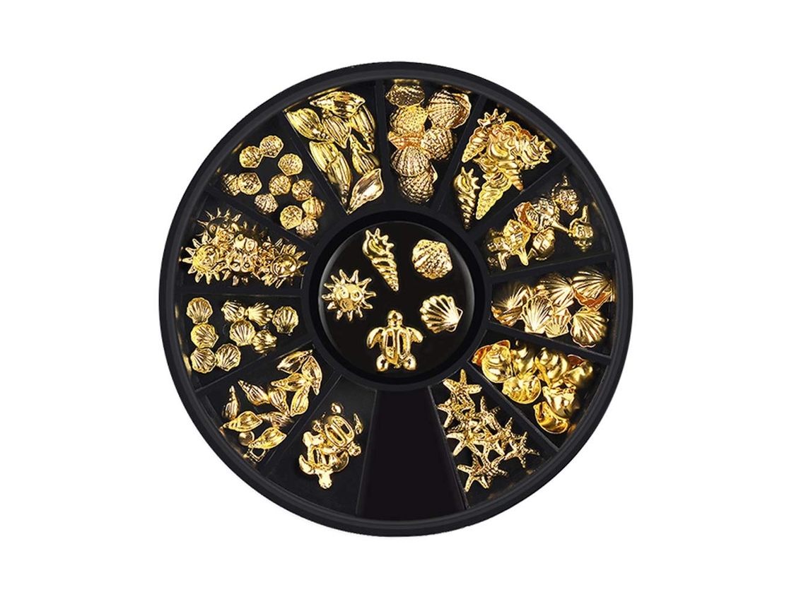 Disco 12 estilos 3D pegatinas para uñas diseño mixto plata metálica vida marina concha estrella de mar tachuelas diamantes de imitación accesorios de manicura Di