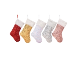 Calcetines navideños de felpa con pedrería y decoración de cordón