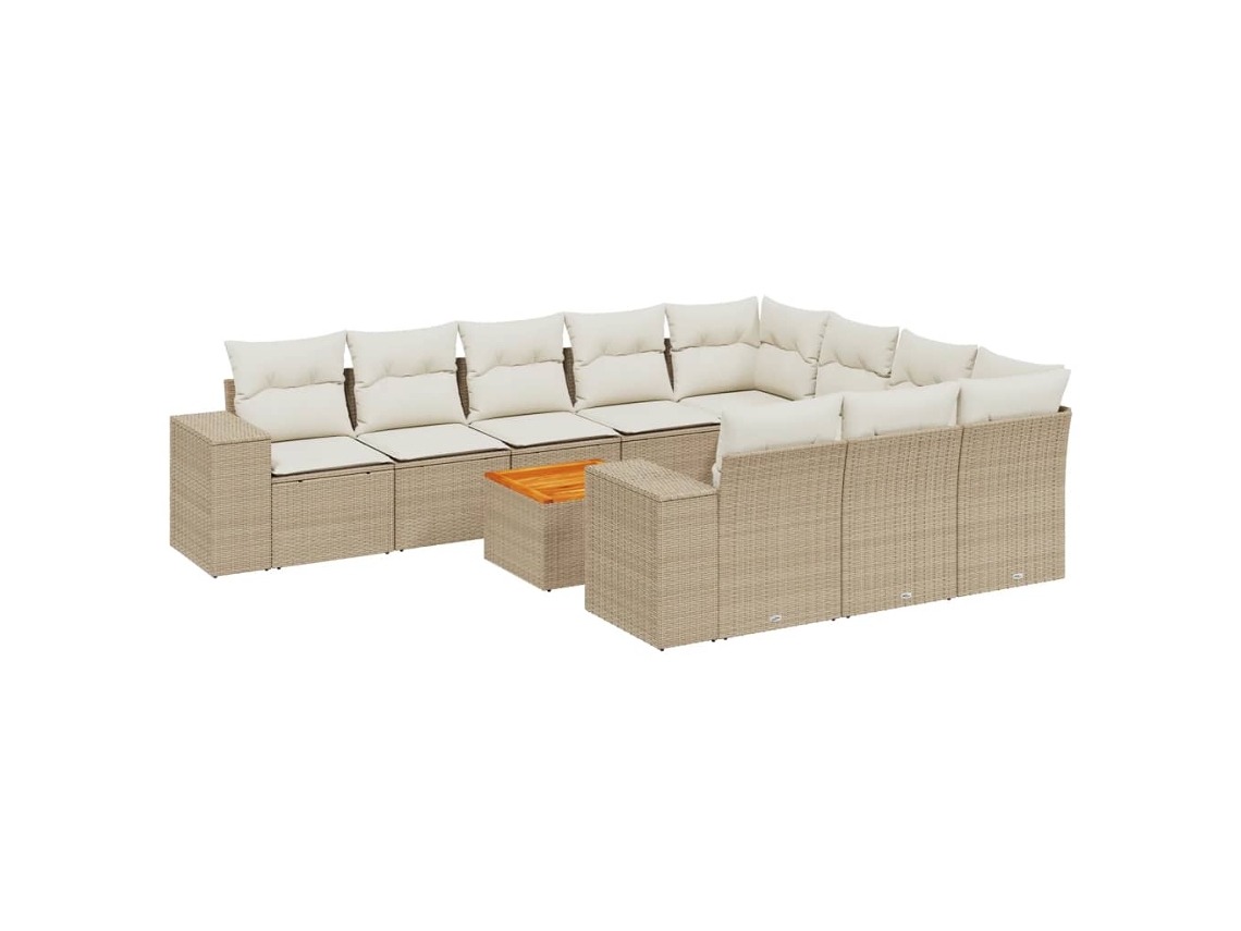 Maison Exclusive - Conjunto de sofá de jardín de 11 piezas con cojines de mimbre, color beige
