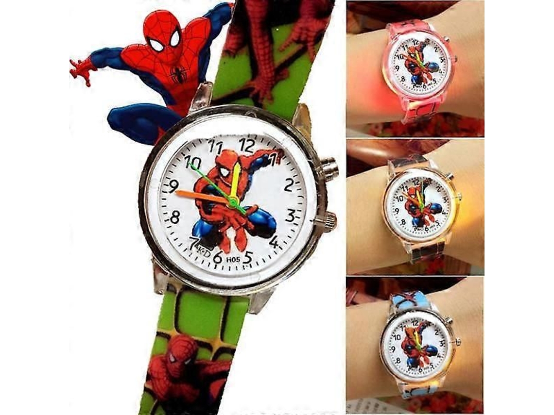 Relógio Infantil Com Luzes Piscantes, Relógio Do Homem-aranha, Pulseira De Silicone Verde.