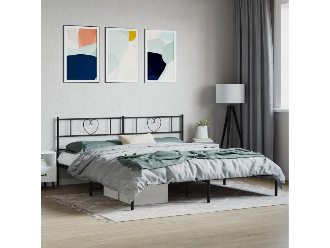 Estructura Cama Sin Colchón Con Cabecero Metal Negro 180x200 Cm