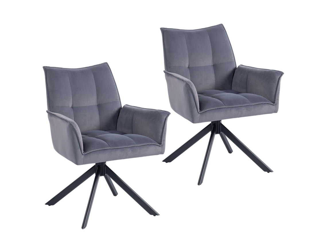 Juego de 2 sillas de comedor giratorias, tapizadas en terciopelo, 63x64x85 cm, gris, PMM CAPITALI
