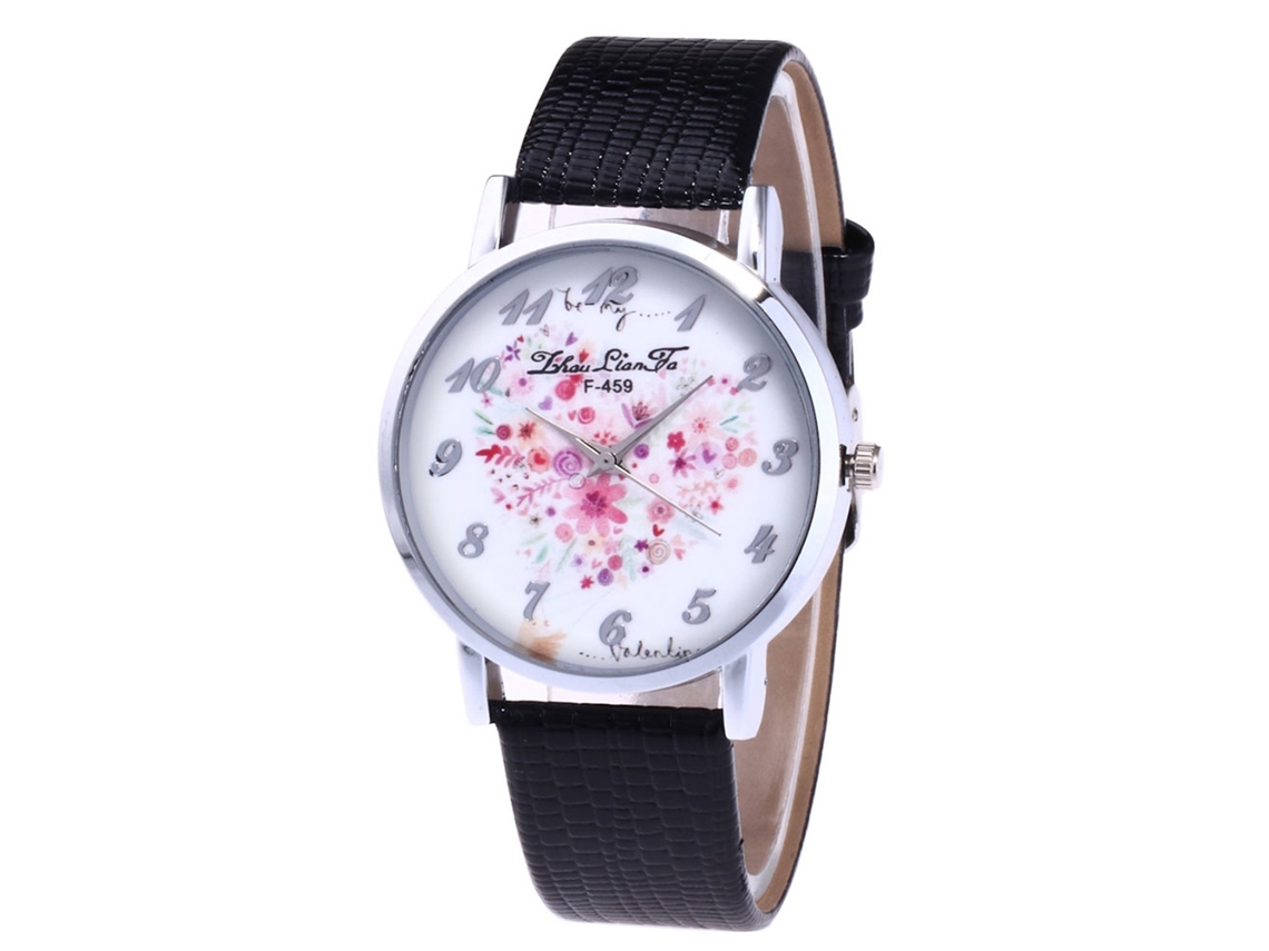 Reloj De Pulsera De Cuarzo Para Mujer Con Esfera Redonda Y Correa De Cuero Negra.