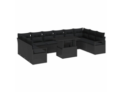 Maison Exclusive - Conjunto de sofás de jardín con cojines, 11 piezas, mimbre negro