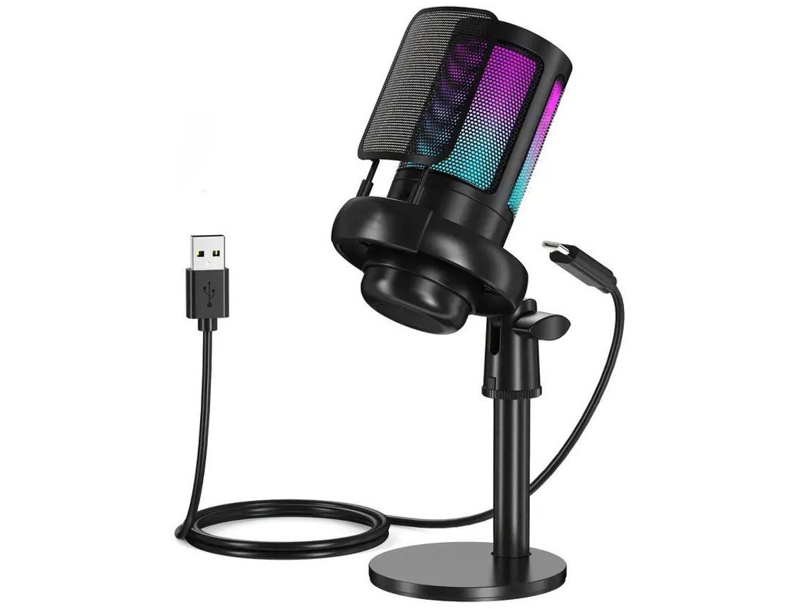 Micrófono Usb Para Juegos Para Pc/ps4/ps5 Con Rgb Y Botón De Silencio, Color Negro Siurn