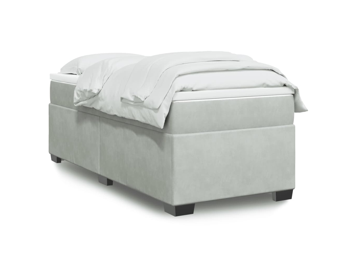 Cama Box Spring Con Colchón Terciopelo Gris Claro 100x200 Cm