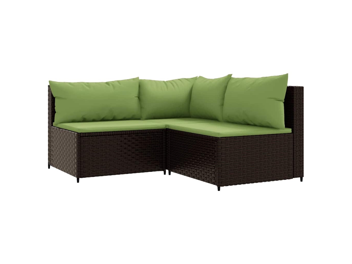 Conjunto de jardín de 3 piezas Maison Exclusive con cojines de mimbre y patas marrones.