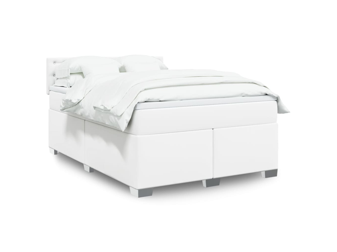 Cama Box Spring Con Colchón Cuero Sintético Blanco 140x190 Cm