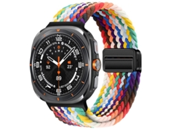Bracelete Para Samsung Galaxy Watch Ultra - Nylon Trançado Com Fivela Magnética (47mm) - Arco-íris